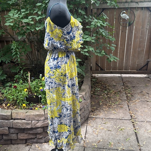 Vintage Katie Floral Yellow and Blue Flowy lined Women's Dress. Size Small. - Picture 5 of 8